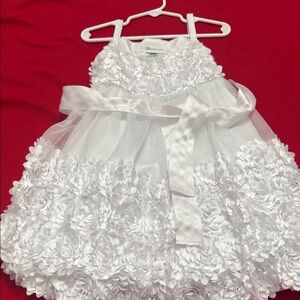 Bonnie Jean White Dress with Floral Accents